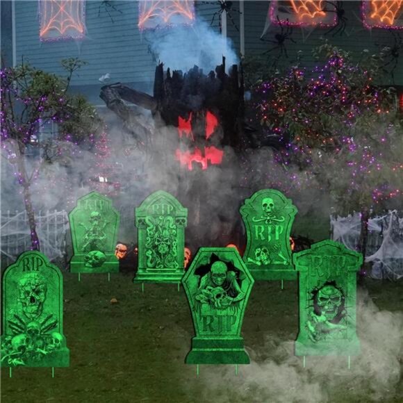 Halloween Decorations Tombstones Yard Sign,6Pcs Luminous Rip Halloween - Picture 2 of 7